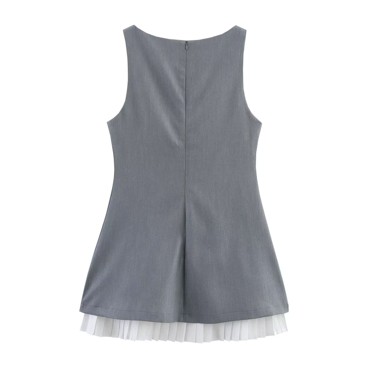 Poplin Stitching Sleeveless Boat-Neck Dress