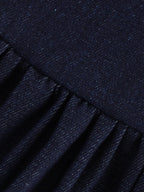 Denim Crew-Neck Backless Ruched A-Line Mini Dress