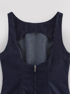 Denim Crew-Neck Backless Ruched A-Line Mini Dress