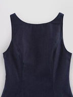 Denim Crew-Neck Backless Ruched A-Line Mini Dress