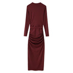 Women's Belted Ruched Bodycon Maxi Dress