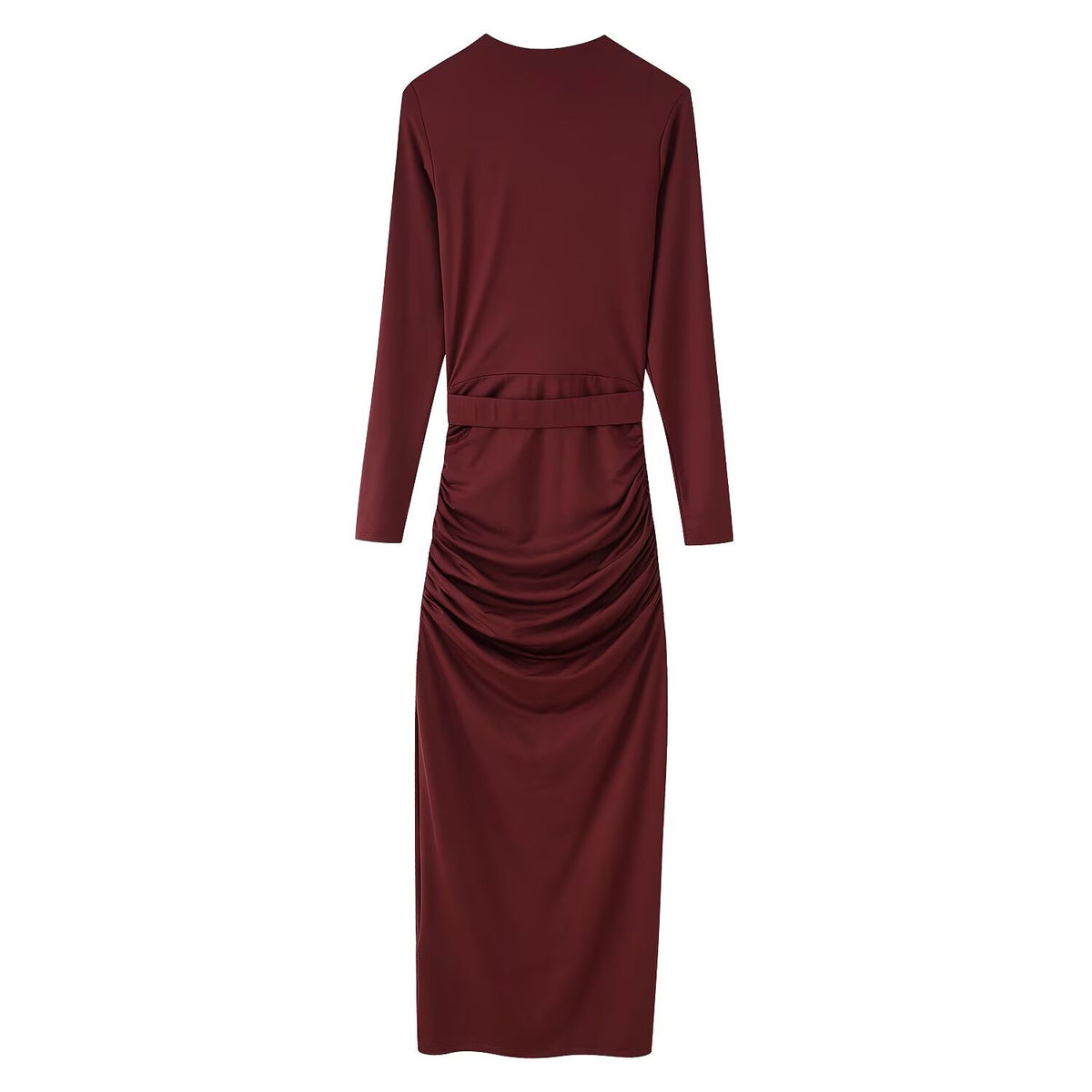 Women's Belted Ruched Bodycon Maxi Dress