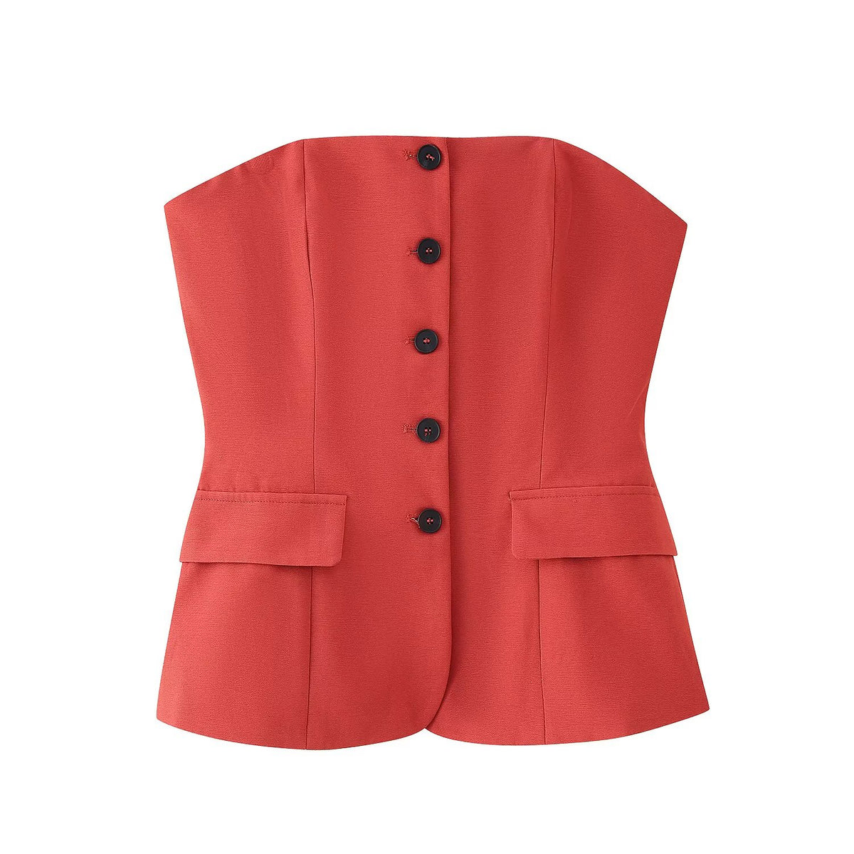 Women's Solid Color Decorated Row Button Tube Top Pant Set