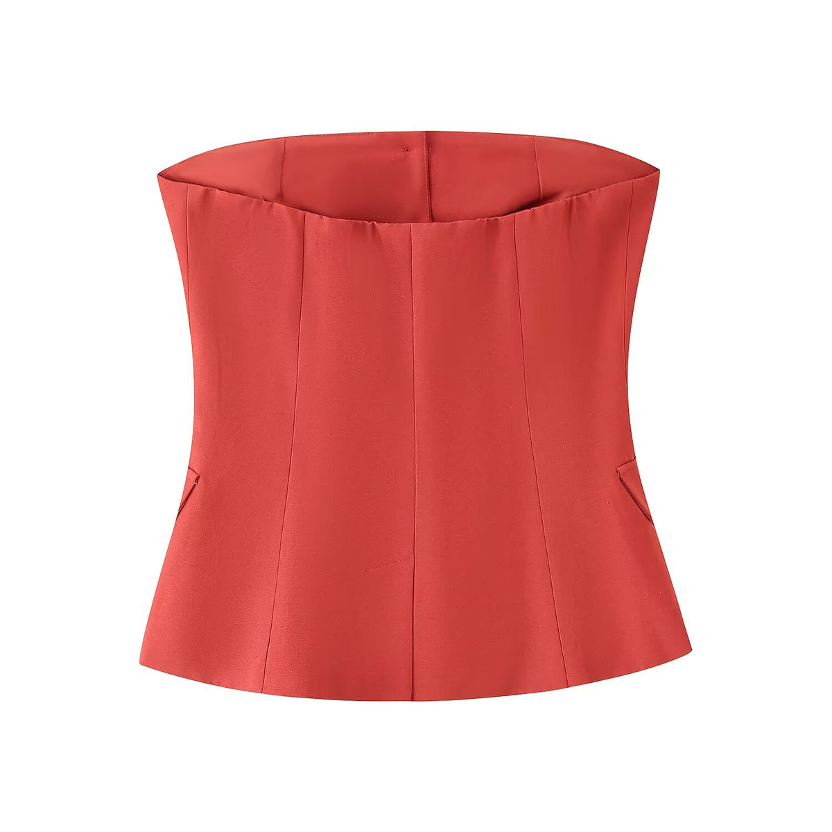 Women's Solid Color Decorated Row Button Tube Top Pant Set