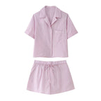 Women's Striped Poplin Shirt Shorts Sets