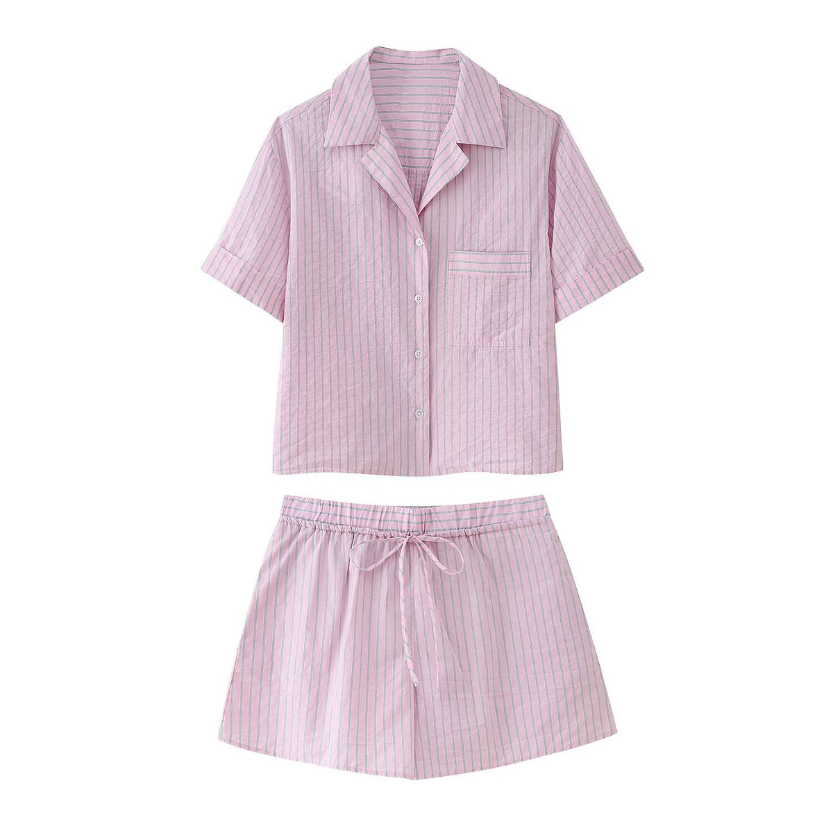 Women's Striped Poplin Shirt Shorts Sets