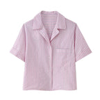 Women's Striped Poplin Shirt Shorts Sets