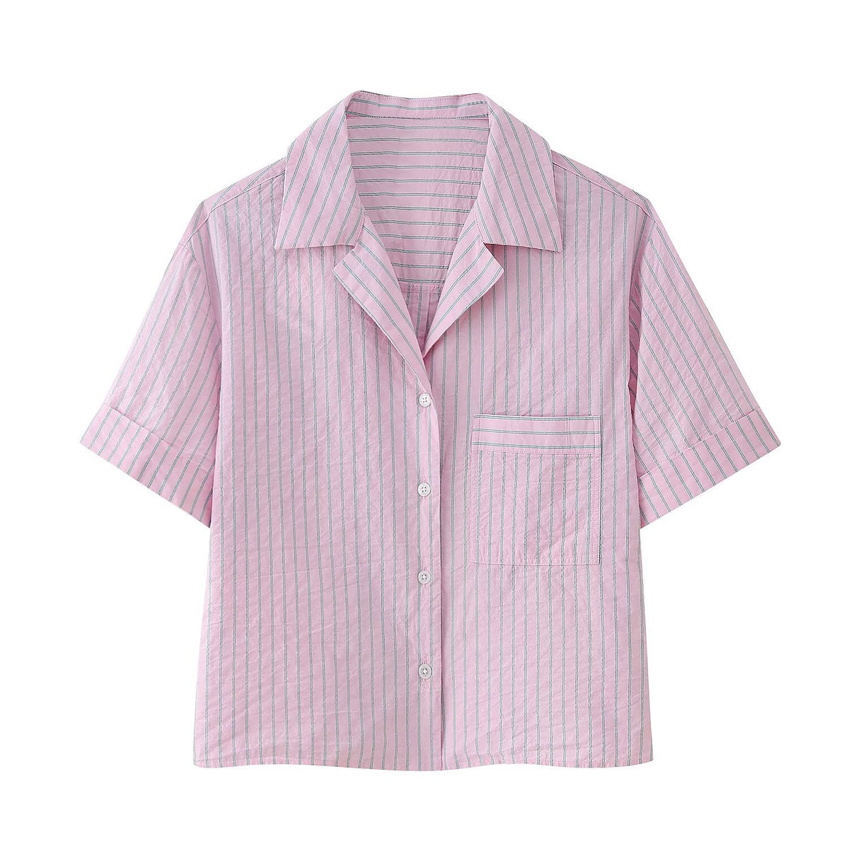 Women's Striped Poplin Shirt Shorts Sets