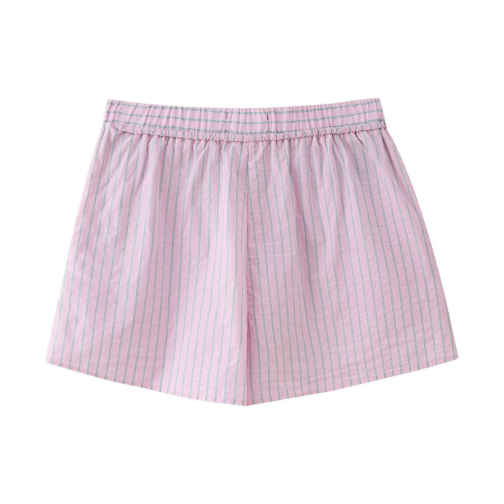 Women's Striped Poplin Shirt Shorts Sets