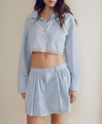 Women's Lace Striped Short Shirt Half Culottes Sets