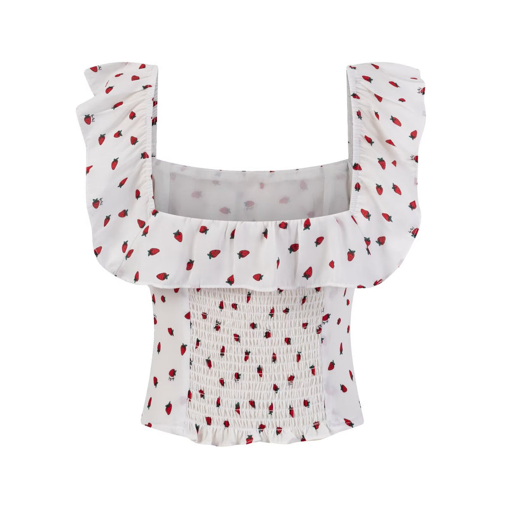 Women's Strawberry Print Backless Crop Top