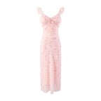Women's V-Neck Floral Ruffle Bodycon Midi Dress
