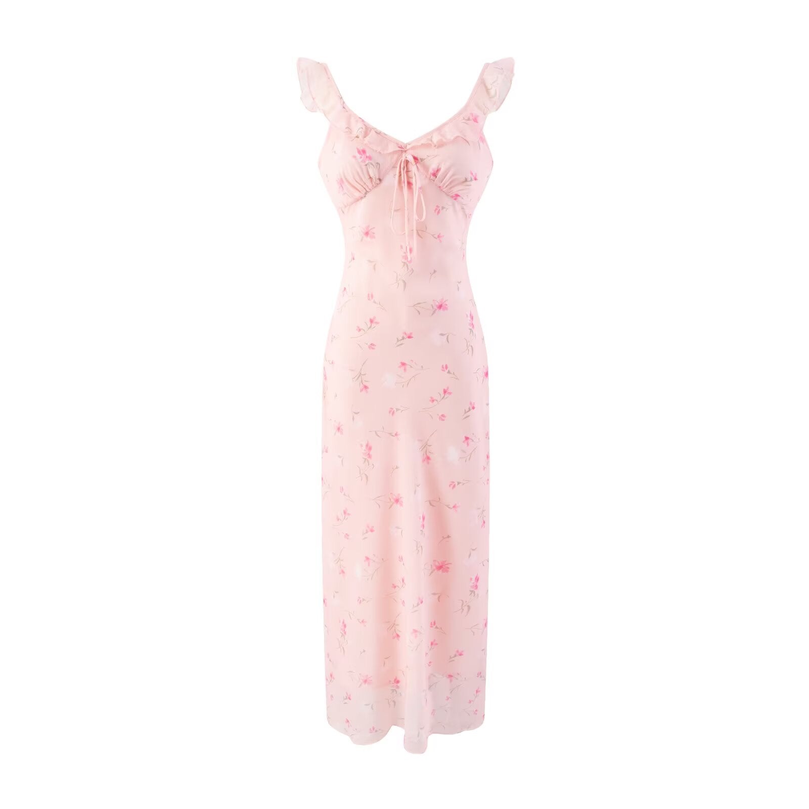 Women's V-Neck Floral Ruffle Bodycon Midi Dress