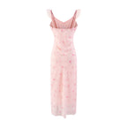 Women's V-Neck Floral Ruffle Bodycon Midi Dress