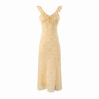 Women's V-Neck Floral Ruffle Bodycon Midi Dress