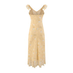 Women's V-Neck Floral Ruffle Bodycon Midi Dress