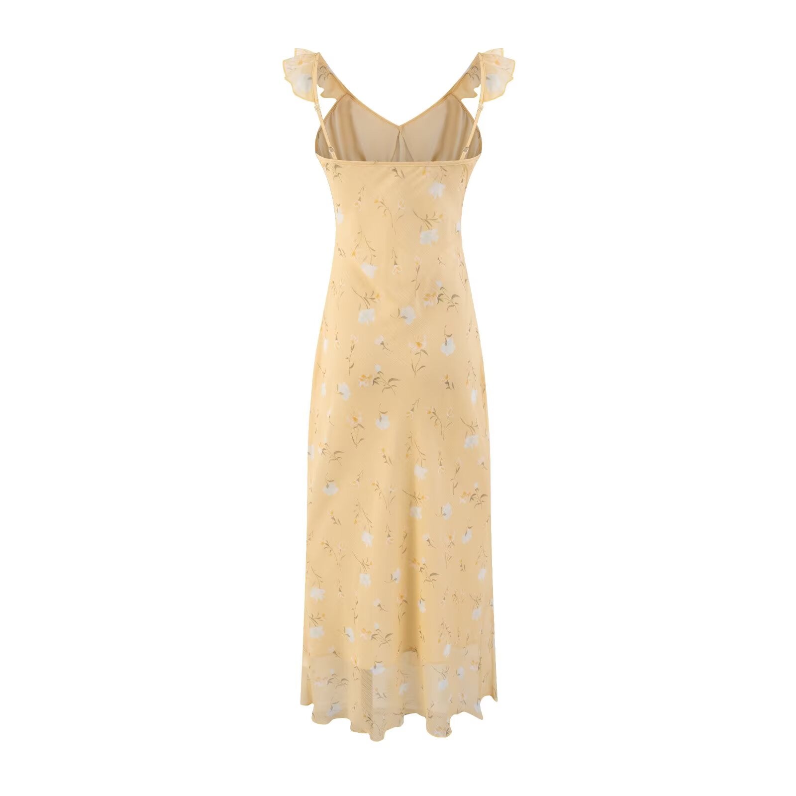 Women's V-Neck Floral Ruffle Bodycon Midi Dress