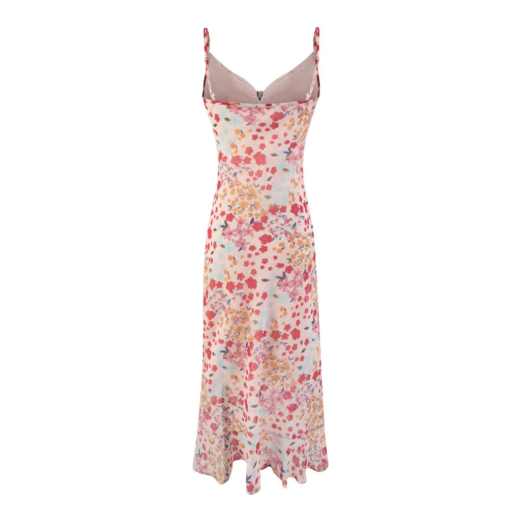 Floral Print High Waist One Step Mid Length Dress