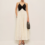 Color-Block V-Neck Sleeveless A-Line Midi Dress