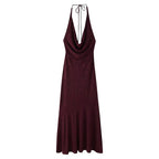 Women's Spring Summer Women Sexy Backless Silk Satin Texture Jacquard Halter Length Dress
