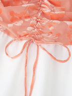 Lace-Up Burning Floral Stitched Backless Dress