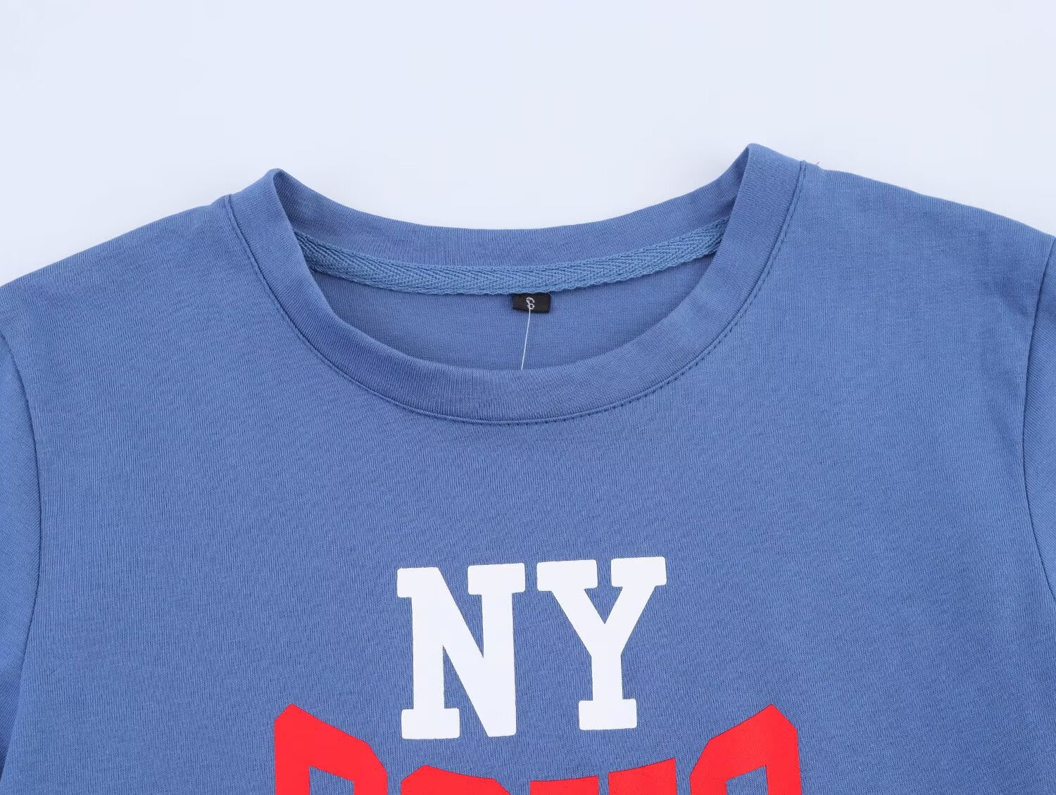 Women’s Blue Color Block Graphic Short Sleeve Top