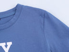 Women’s Blue Color Block Graphic Short Sleeve Top