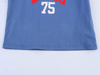 Women’s Blue Color Block Graphic Short Sleeve Top