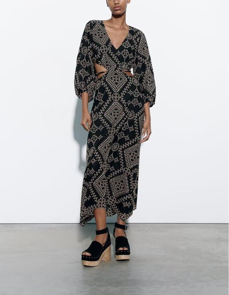 Spring Summer Open Design Embroidery Dress