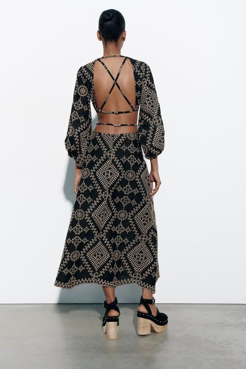 Spring Summer Women Clothing Sexy Open Design Embroidery Dress