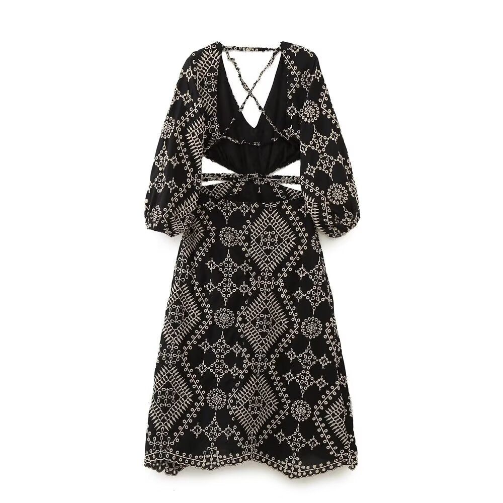 Spring Summer Open Design Embroidery Dress