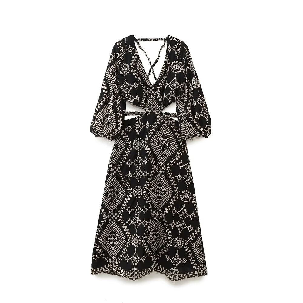Spring Summer Open Design Embroidery Dress