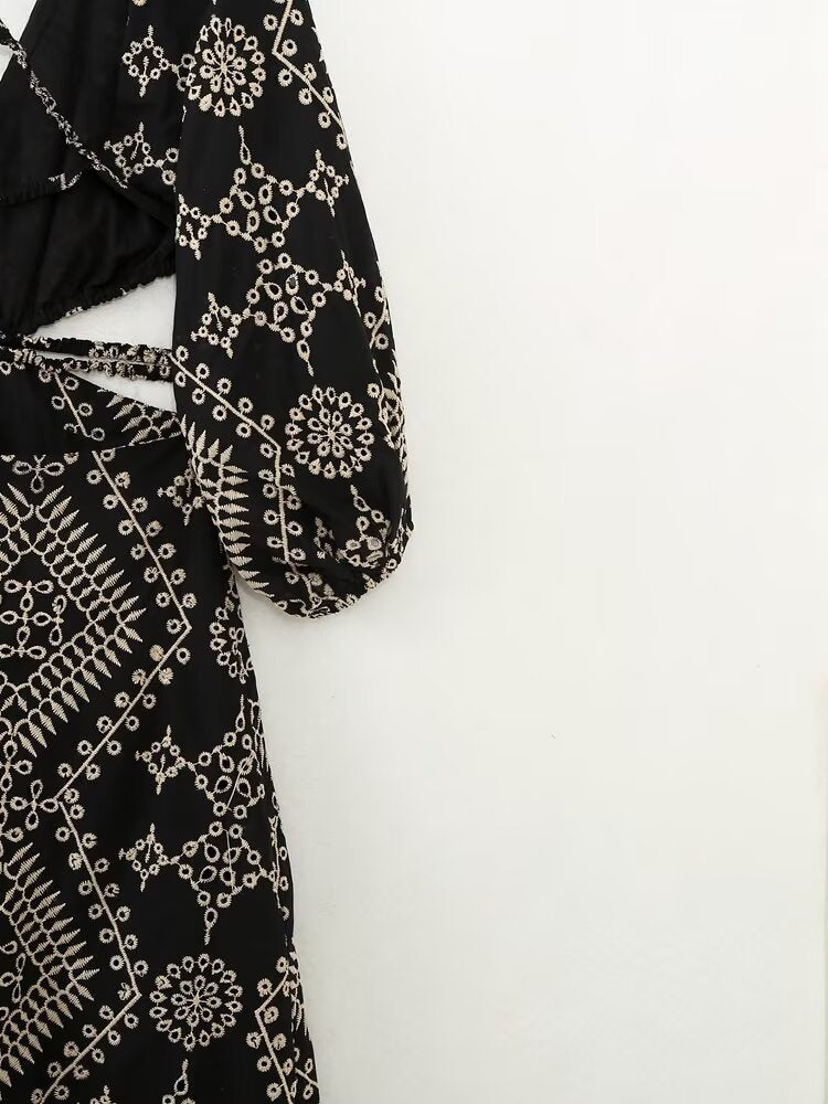 Spring Summer Open Design Embroidery Dress