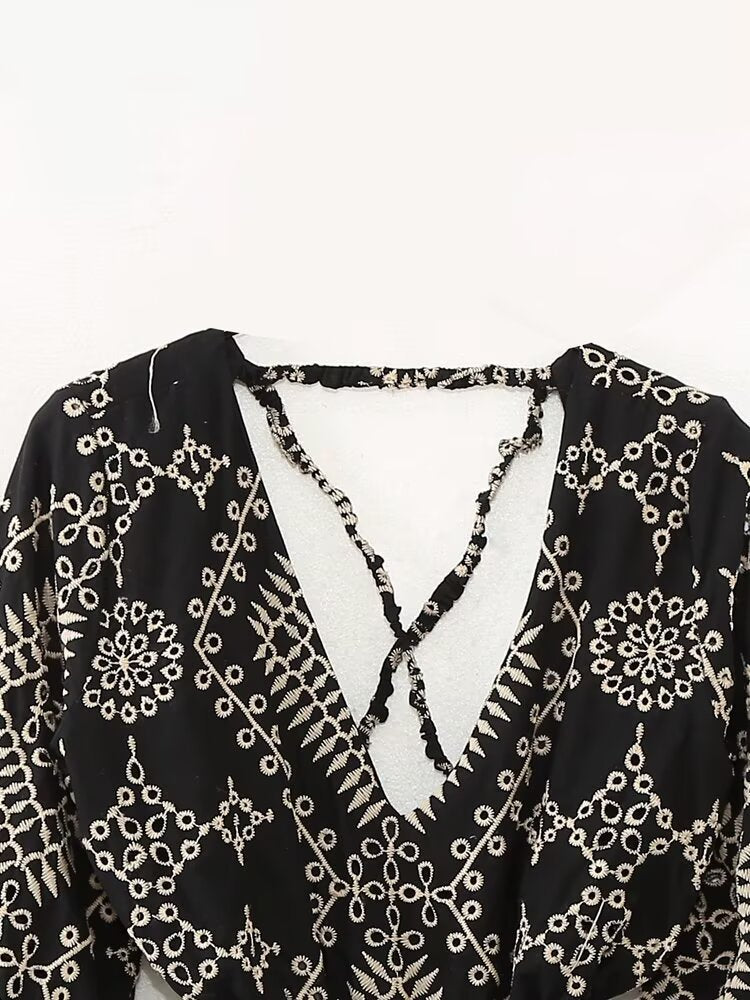 Spring Summer Open Design Embroidery Dress