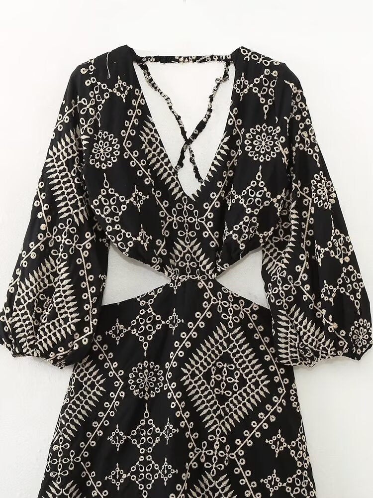 Spring Summer Open Design Embroidery Dress