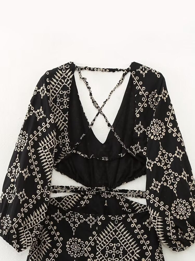 Spring Summer Open Design Embroidery Dress