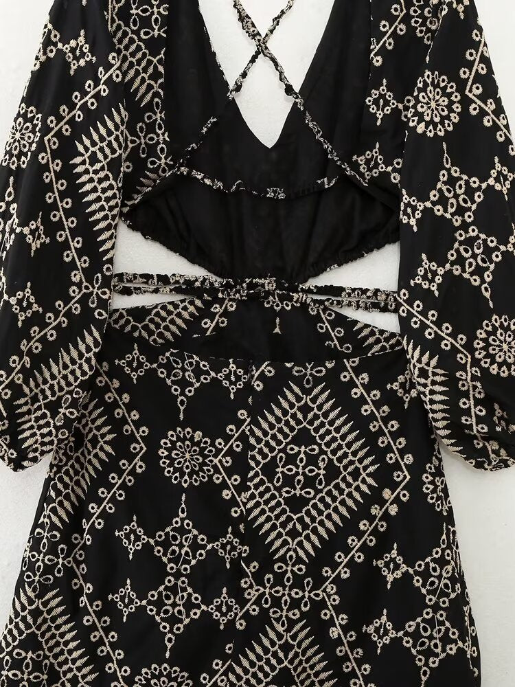Spring Summer Open Design Embroidery Dress
