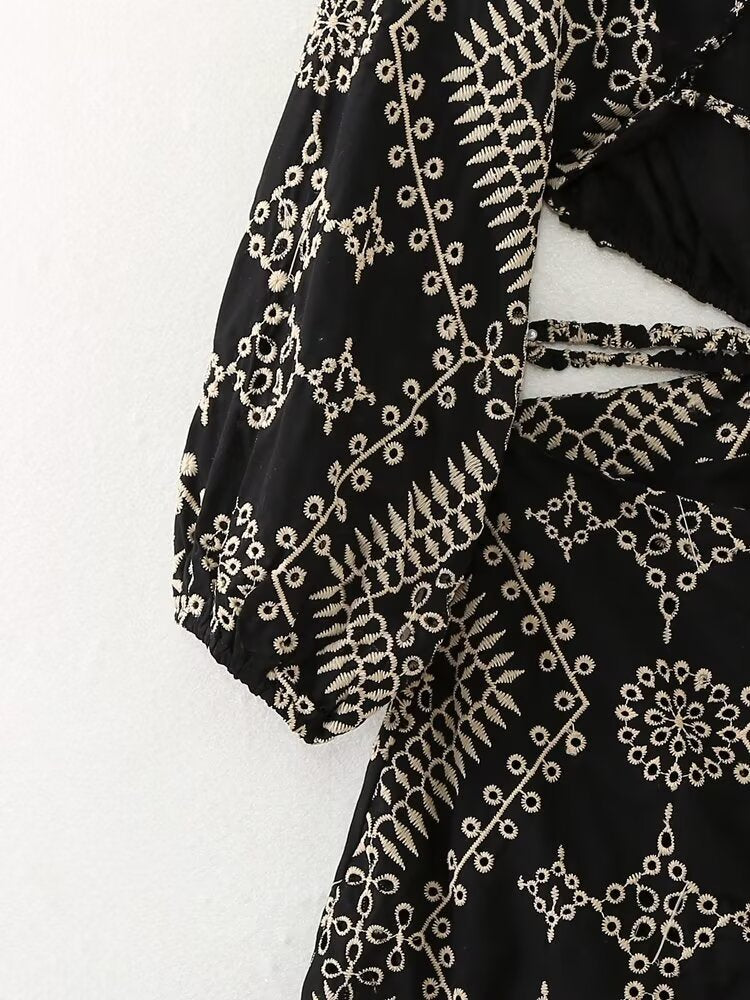 Spring Summer Open Design Embroidery Dress