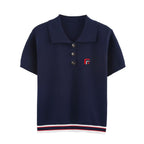 Women's Spring Women Clothing All Match Casual Embroidered Polo Shirt Collar Sweater