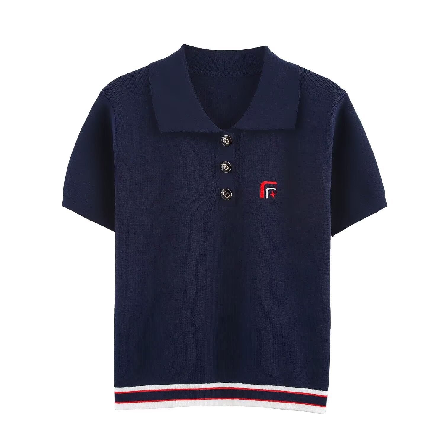 Women's Spring Women Clothing All Match Casual Embroidered Polo Shirt Collar Sweater
