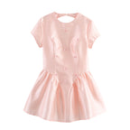 Women Clothing French Sexy Backless Slim Fit Short Sleeve Bowknot Decoration Tulle Tutu Dress