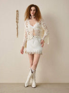 Women Loose Hollowed Lace Cardigan With Sun Protection Shirt top