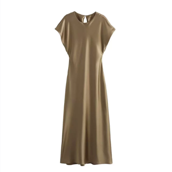 Crew-Neck Cutout Satin Bodycon Maxi Dress