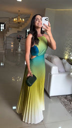 Women's Elegant Halter Pleated Gradient Color Maxi Dress