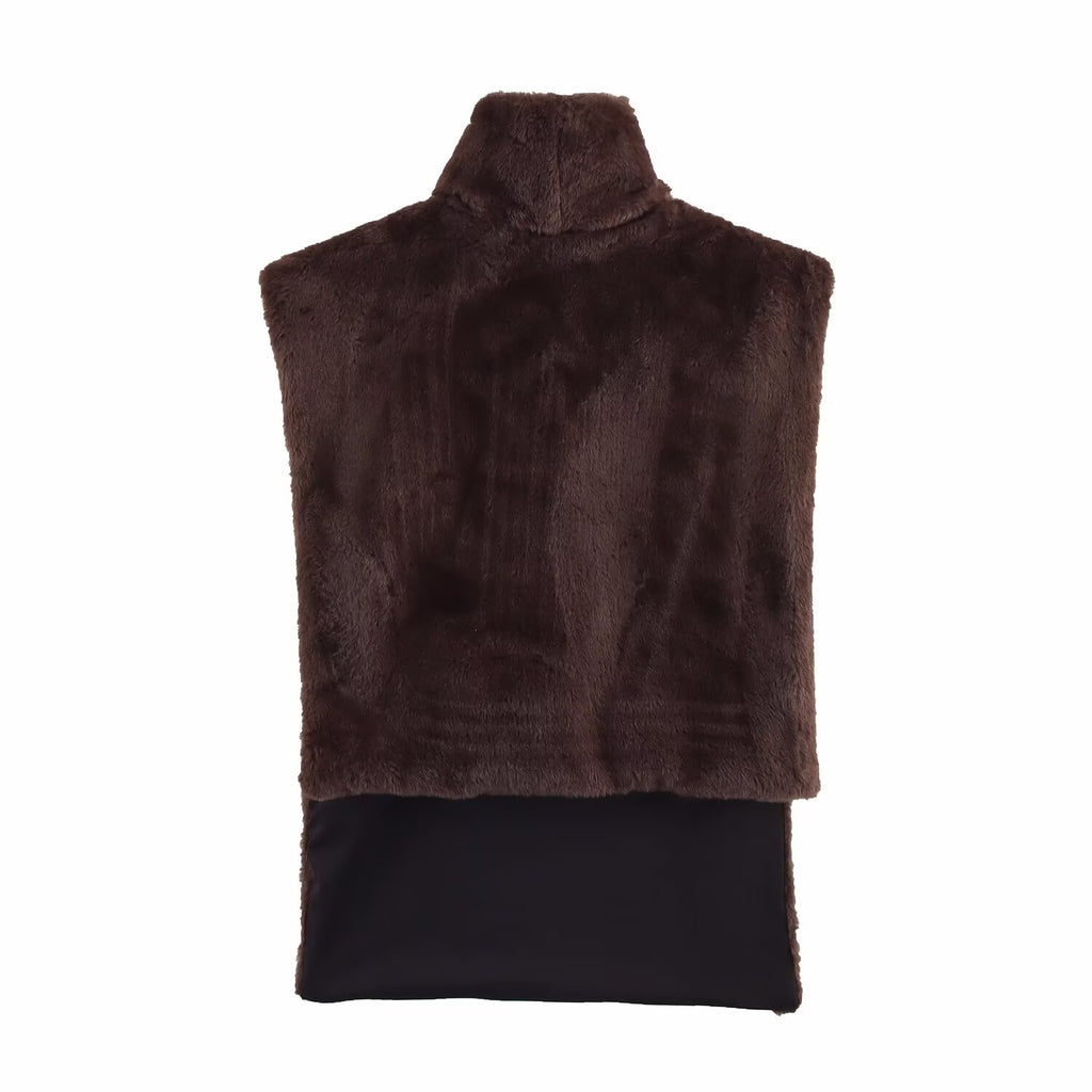 Women's Fuzzy Mock-Neck Sleeveless Vest