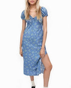 Women's Floral Ruffle V-Neck Split Dress