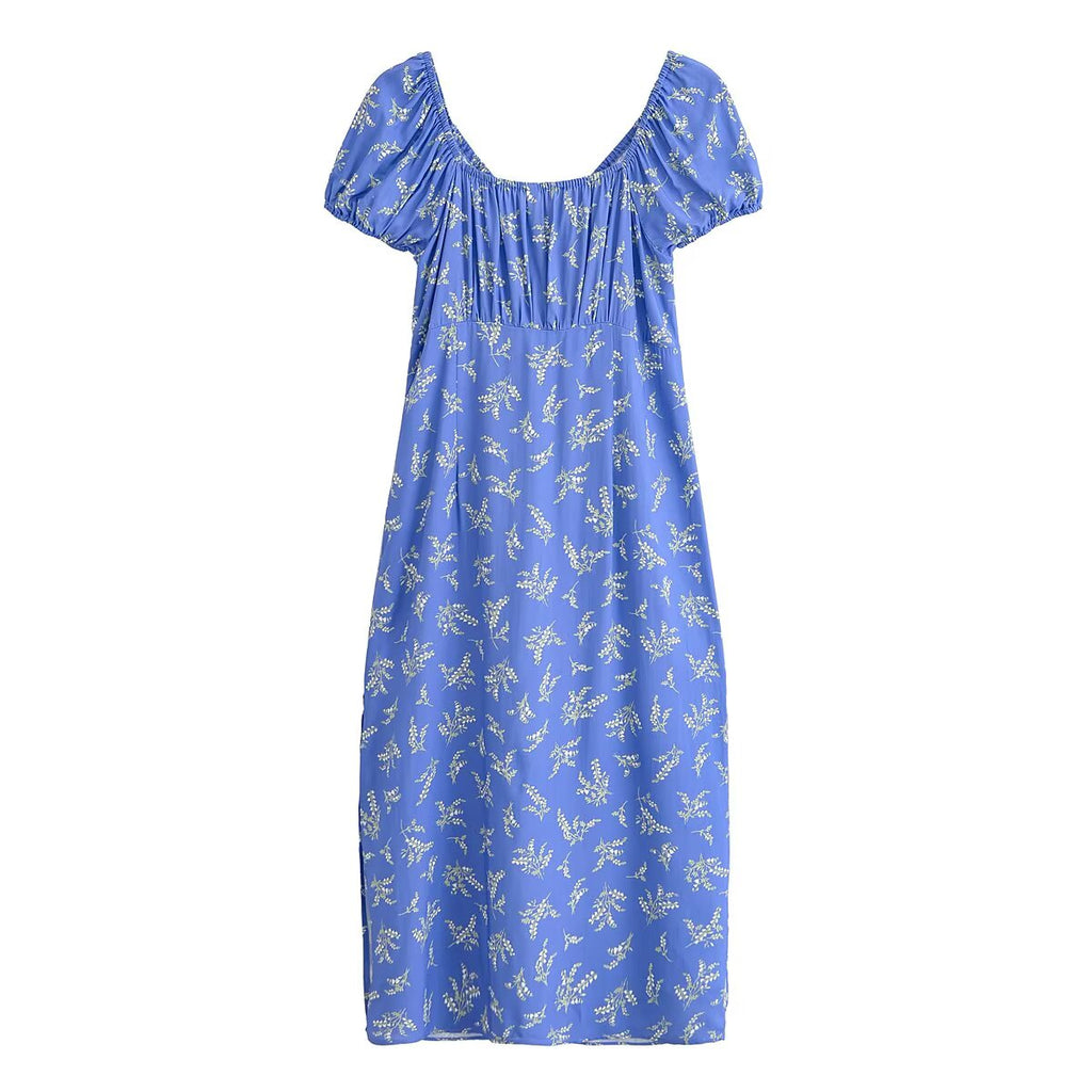 Women's Floral Ruffle V-Neck Split Dress