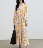 Water Printed Bohemian Casual Belt Dress