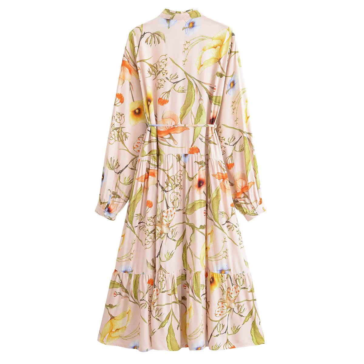 Water Printed Bohemian Casual Belt Dress