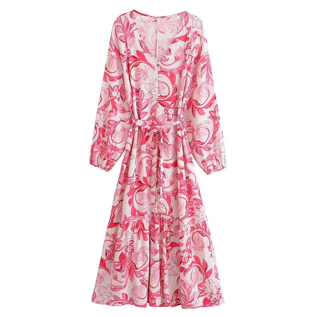 Floral Print Bohemian Belted Dress